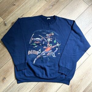 Vintage Navy Blue Disney GOOFY All-Star Skiing Sweatshirt Size 1X?